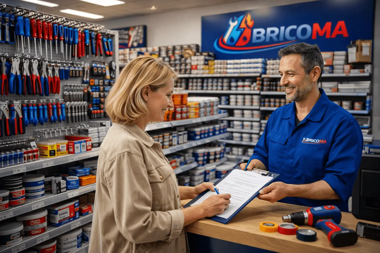 Rayon de matériaux et outillage dans un magasin de bricolage